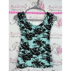 GUILTY tank top tee shirt style Women's Mint Floral Print Cap Sleeve Top blue